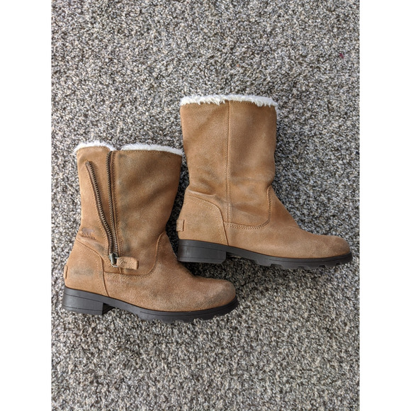Sorel Emelie Snow Boots Womens Size 3 Brown Leather Waterproof Foldover - Picture 2 of 6